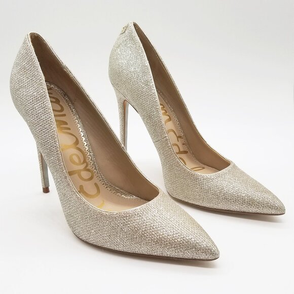 Sam Edelman Danna Pointed Toe High Heels 8 Sparkly Champagne Gold Pump Glitter - Picture 4 of 16